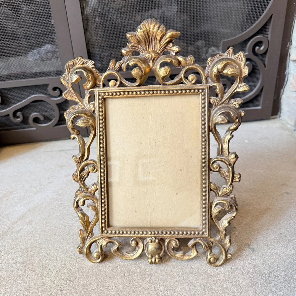 Vintage Picture Frame Victorian Gold‎ Baroque Rococo Brass Gilt Metal Scrollwork